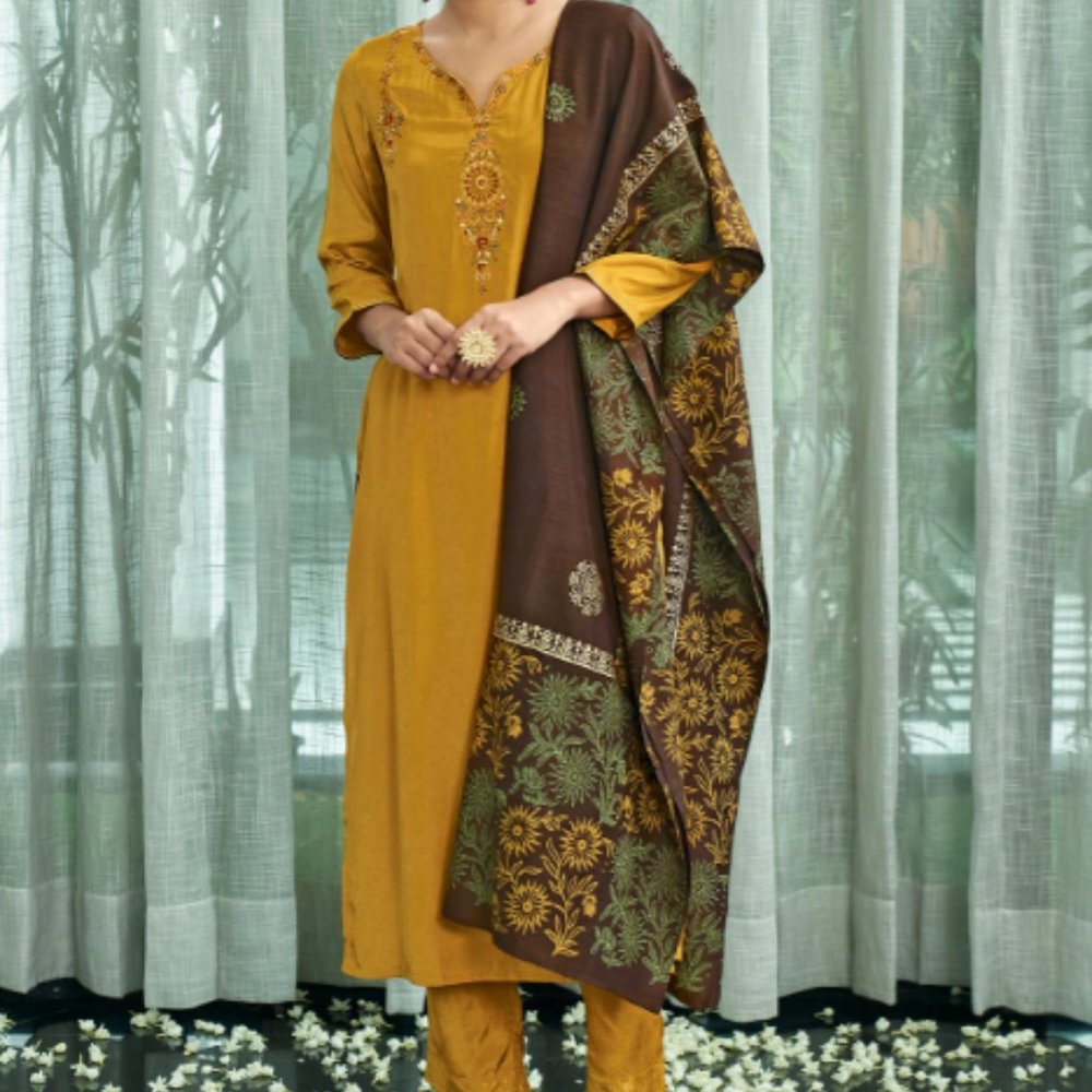 Trendy mustard yellow Punjabi style cotton palazzo